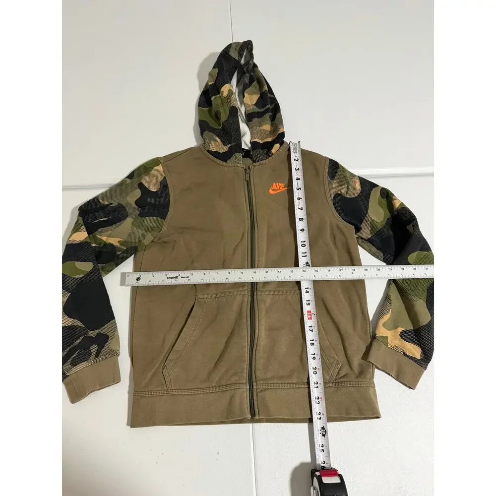 Nike Sportswear Full Zip Hoodie Youth Size XL Olive Camo Colorblock
